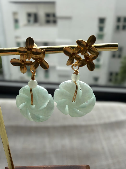 Green Windmill Jadeite Earring Studs