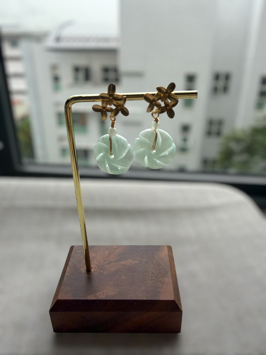 Green Windmill Jadeite Earring Studs