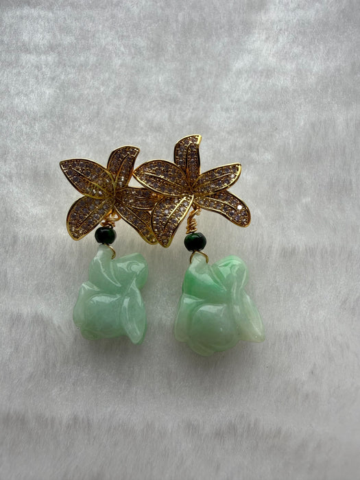 Green Rabbit Jadeite Earring Studs