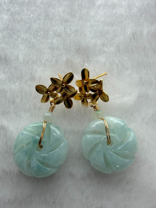 Green Windmill Jadeite Earring Studs