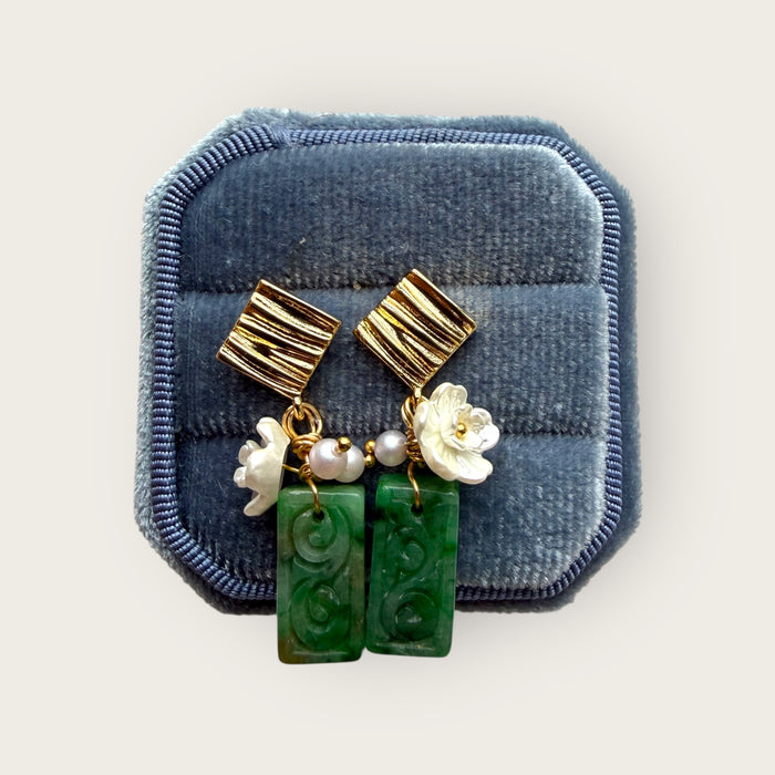 Carved Block Jadeite Earring Studs