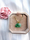 Dreamy Jade floral pendant necklace featuring carved green jade on a gold-tone box chain inside a velvet jewellery box
