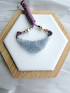 Dreamy Jade hand-carved icy-lavender jadeite floral pendant on a purple braided cord with pearls and gold-tone spacers