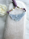 Dreamy Jade lavender jadeite pendant with hand-carved floral motif, purple braided cord, pearls, and gold-tone spacers.