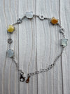 Dreamy Jade multi-coloured jade gemstone link bracelet with 925 sterling silver coin charms and adjustable chain