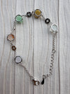 Dreamy Jade sterling silver chain bracelet featuring colourful star-shaped jade stones and prosperity coin charms.