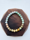 Dreamy Jade multi-colour jade bead bracelet with a gradient of green, white, and amber polished round beads.
