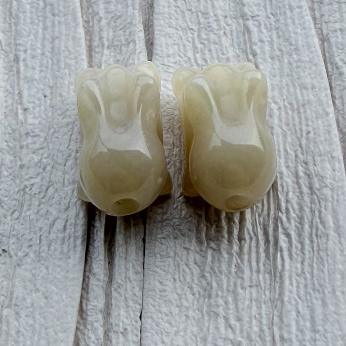Dreamy Jade hand-carved off-white jade rabbit beads with a smooth polished finish for jewellery making