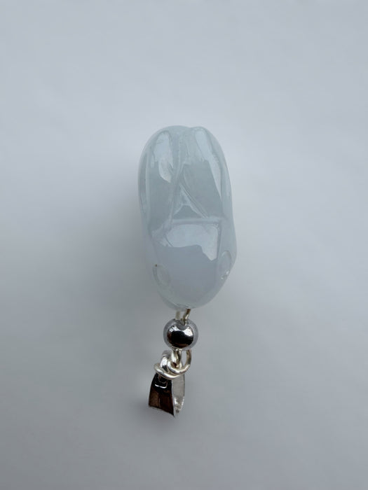 Dreamy Jade rabbit pendant carved from translucent light grey jade with a polished silver-tone bail