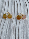 Dreamy Jade round stud earrings featuring warm-toned jade stones in gold-tone settings with sparkling accent crystals.