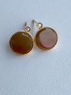Dreamy Jade round stud earrings featuring warm-toned jade stones in gold-tone beaded settings with sparkling accents.