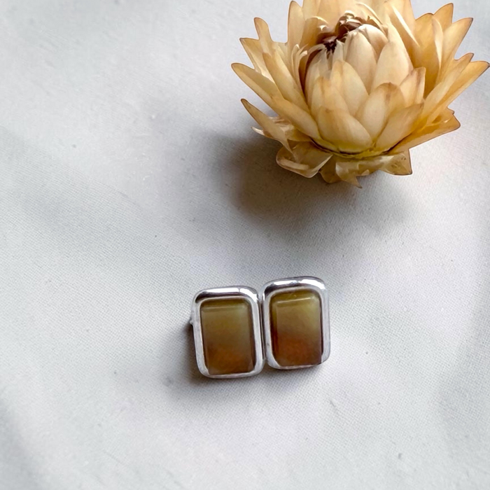 Rectangular Amber Stud Earrings